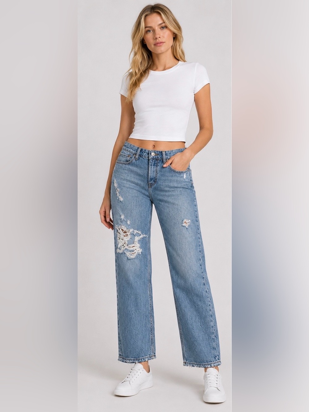 Abercrombie & Fitch Women's Distressed Straight
Leg Jeans